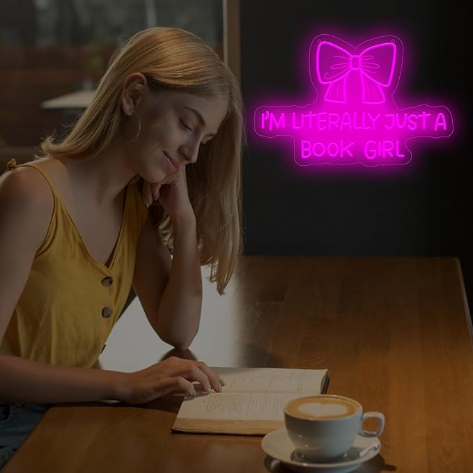 I Am Literally Just A book Girl Neon Sign, Led Classroom Sign Wall Decor with Acrylic Backing, Dimmable USB Powered Neon Light for Bedroom, Living Room, Office, Bar Decor Holiday Birthday Gift