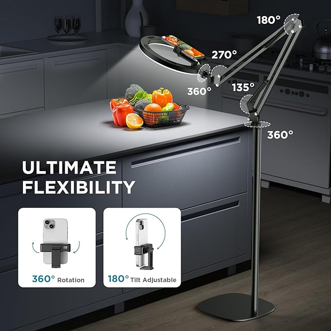 InnoGear 10" 2-in-1 Overhead Selfie Ring Light with Stand, Camera Holder Phone Mount for Desk Floor Remote Canvas Lamp Light for Phone YouTube Live Stream Cooking Video Recording Vlog Zoom, Large