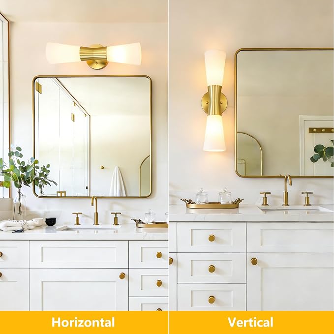 Bathroom Wall Sconce, Modern Indoor Vanity Light Fixtures 17", Up Down Lighting, Wall Mount Lamp for Living Room Bedroom Hallway Stairway Fireplace Mirror E26 Base 1PC White&Gold