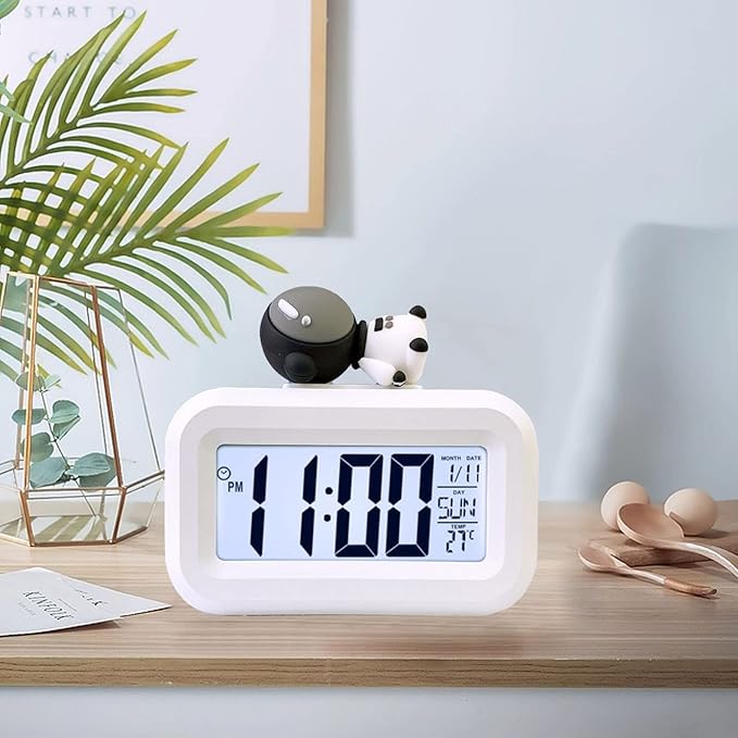 Ymiko Cartoon LED Alarm Clock Cute Desktop Electronic Digital Clock with Temperature Display Night Light for Kids Bedroom Decor