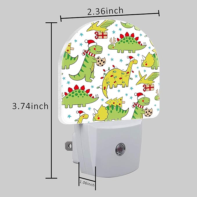 Cute Christmas Doddle Dinosaurs Night Light for Kids, LED Night Light Plug into Wall with Dusk to Dawn Sensor for Girls Boys Women Room Decor, Hallway, Kitchen, Bathroom, Nursery, Stairs