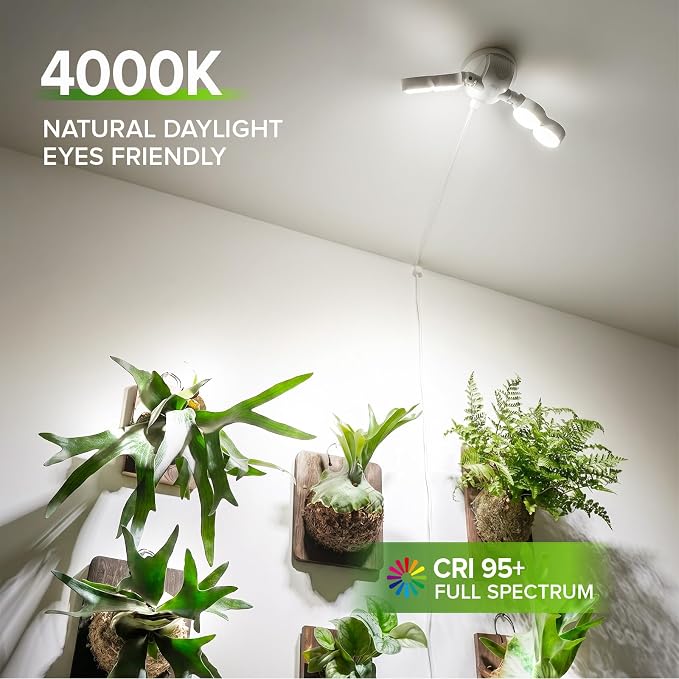 SANSI Wall Mounted Grow Light, 30W Dual Head Full Spectrum with Remote | Programmable Timer, 4-Level Dimmable Brightness, 320° Wide Coverage, 4000K Natural Light, IP54 Waterproof, for Indoor Plants