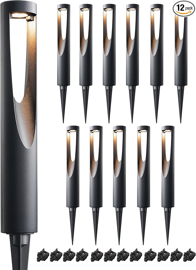 EDISHINE Low Voltage Landscape Lights for Walkway 12 Pack | 150LM 3000K, CRI80, LED, with Connectors, Waterproof Electric Outdoor Landscape Lighting for Yard, Garden