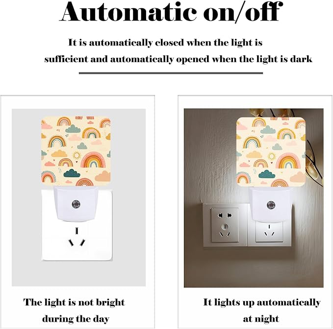 Cartoon Rainbow Night Light,Plug-in Night Lights with Dusk-to-Dawn Sensor for Stairway,Hallway,Bedroom Sleep Friendly Ideal for Women/Girls/Boys Gift,0.5w