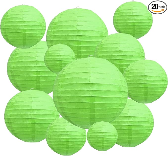 20Pcs Green Paper Lanterns for Parties, 6” 8” 10” 12” Chinese Asian Hanging Round Paper Lanterns for Birthday Wedding Halloween Christmas Home Decor Party Decor