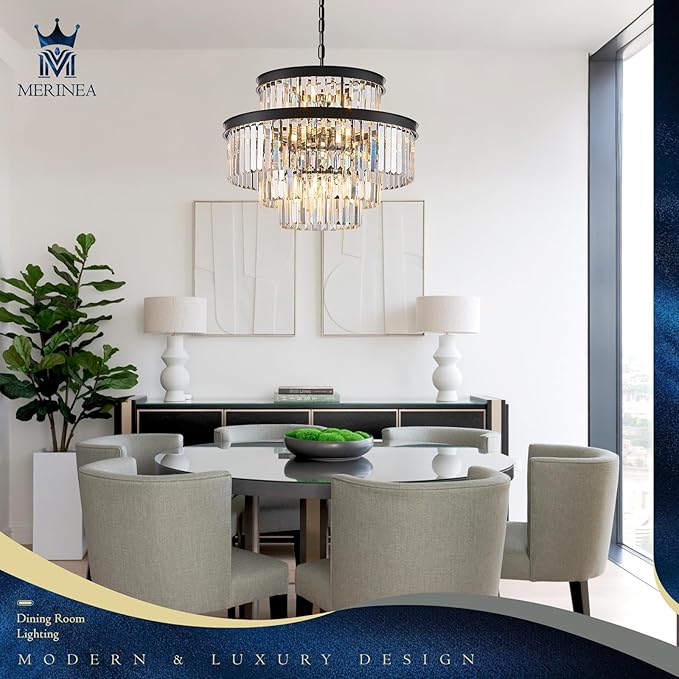 15 Lights Black Crystal Chandeliers 22" 4-Tier Luxury K9 Crystal Lighting Modern Round Ceiling Pendant Light Fixture for Living Room Dining Room Bedroom Kitchen Foyer