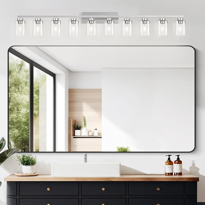 IZORRO Modern Bathroom Light Fixtures, 10 Light Brushed Nickel Vanity Lights, Bathroom Lighting Fixtures Over Mirror with Clear Glass for Living Room Cabinet Bedroom