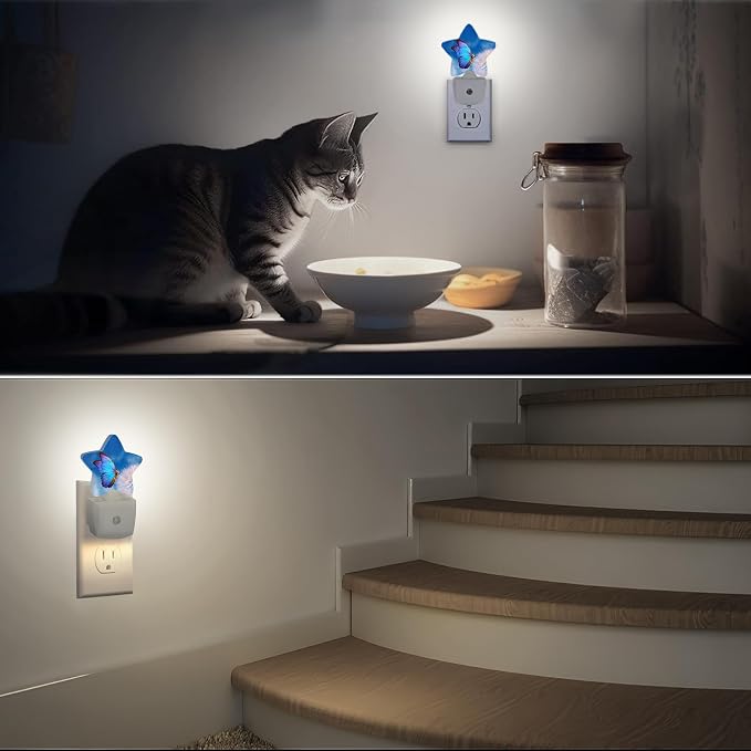 Blue Butterfly Dandelion Night Lights Plug into Wall with Dusk to Dawn Sensor,Lamp for Bedroom Bathroom Hallway Nightlight for Women Girls