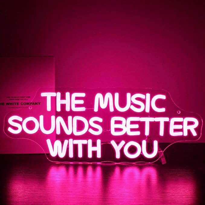 Neon Sign, HSJNJKFU Pink Neon Signs for Wall Decor, Music LED Signs for Party Bedroom Party Birthday Homw Decor, Bar Beer Signs for Man Cave - USB Powered
