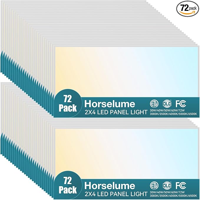 72Pack 2x4 LED Flat Panel Light, 9630LM, Selectable 30W-72W and 3000K-6500K, Dimmable 0-10V, Drop Ceiling Fixture for Office, School, Store (72Pack)