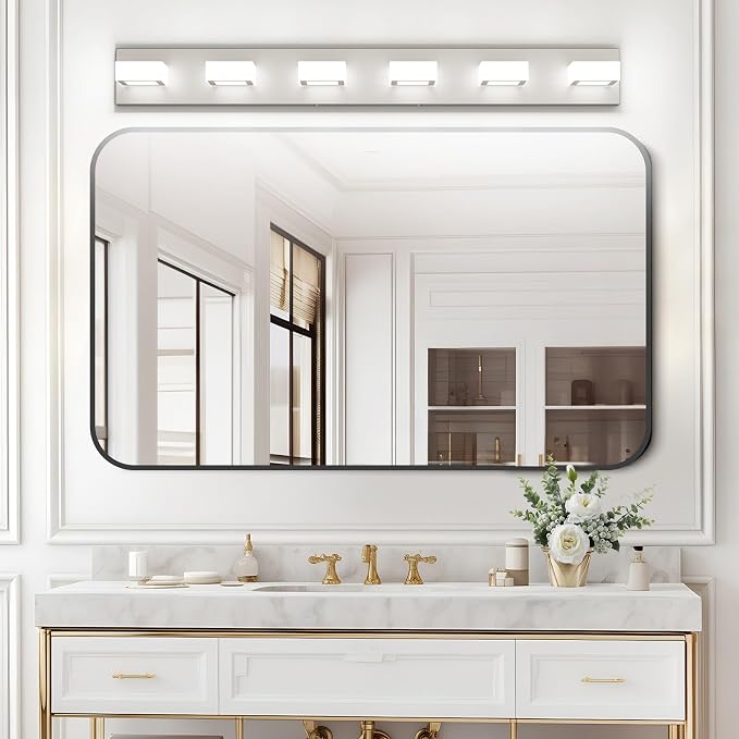 Ralbay Brushed Nickel Bathroom Vanity Light Metal Acrylic Modern LED Bathroom Lighting Over Mirror (White Light 6000K)