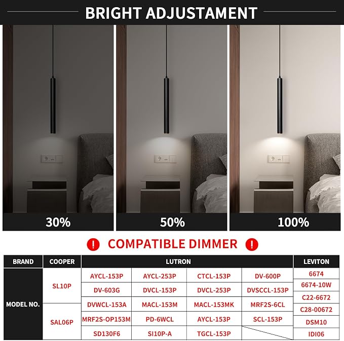 Modern Pendant Lights, 3 Color Temperature LED Dimmable, 3Pack | Pendant Lighting for Kitchen Island,Bar,Bedroom, 15.7inch, ETL, 2700K/4000K/6000K