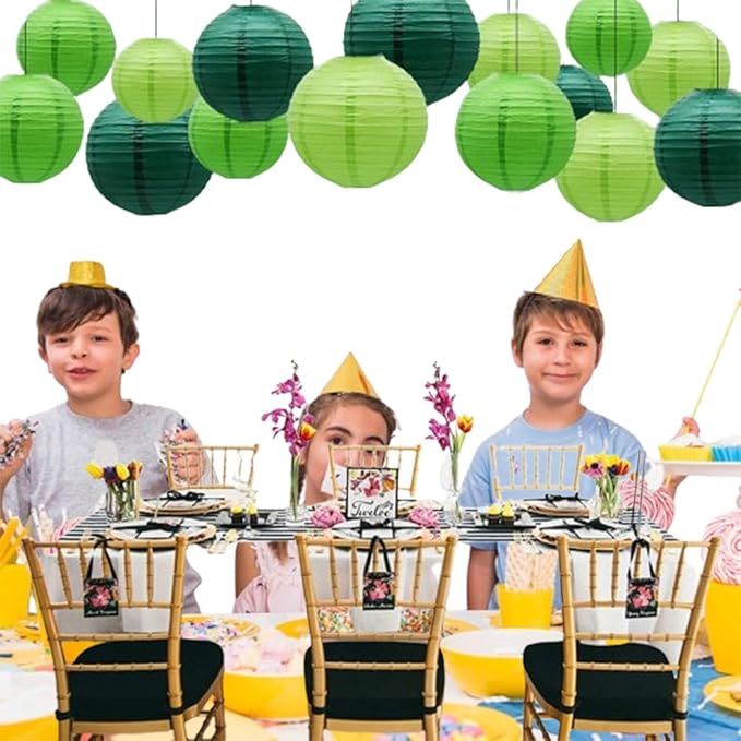 Green Paper Lanterns Decorative,Hanging Chinese Lanterns Indoor Outdoor for Birthday, Wedding, Christmas, Bridal, Home Decor, Ceiling Decorations(Size of 4”, 6”, 8”, 10”,12Pcs)
