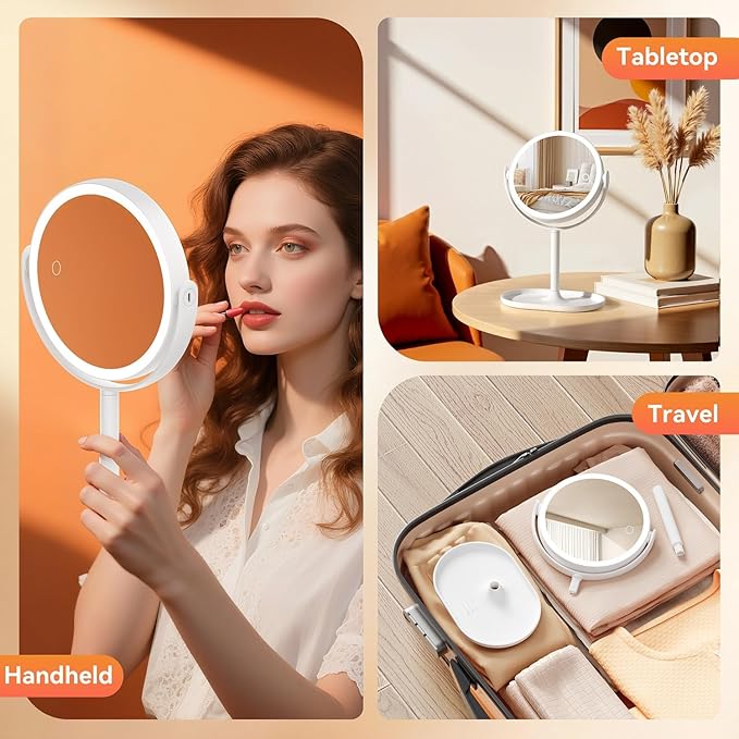 Auxmir Makeup Mirror with Lights, Double Sided 30X/1X Magnifying Mirror with Light, 3 Color Stepless Dimmable with Touch Screen, Rechargeable 360° Free Standing Vanity Mirrors for Bathroom, Bedroom