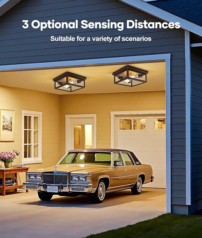 Motion Sensor Outdoor Ceiling Light with Remote, 12.2 Inch Oil Rubbed Bronze Flush Mount Porch Light Fixture with United Glass Cover, 5 Modes Outside Flush Mount Light for Porch, Garage, Patio