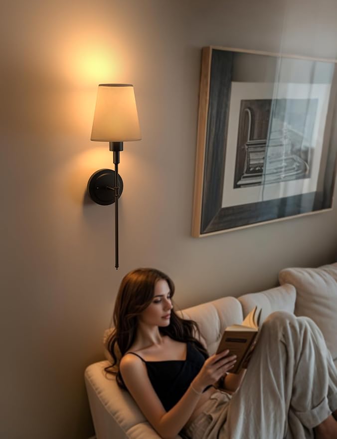 Battery Operated Wall Sconce: Set of 2 Wireless Wall Light 12000mAh | 15 Color Rechargeable Wall Sconces, Sconce Wall Decor Set of 2 for Bedroom, Living Room, Black, 24.6in