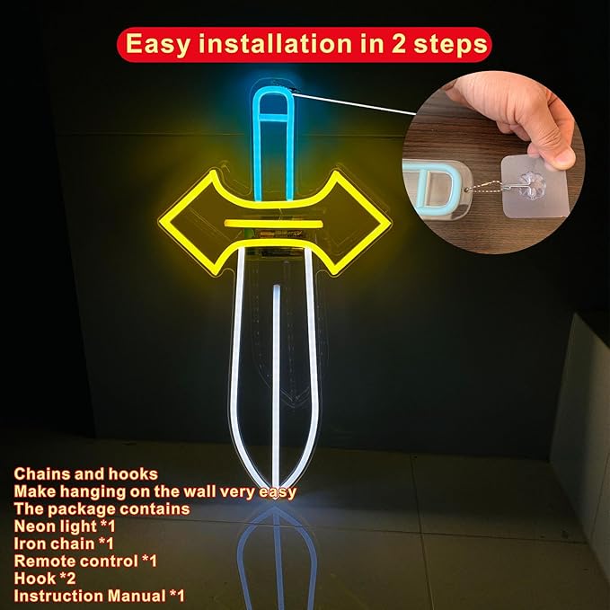 19”Excalibur LARP LED Sword neon sign–Medieval neon sign Sword Prop Weapon，Boys, Kids，Gifts for Teens，Boys Room Decor，Wall Decor Cosplay Costume Accessory, Roleplay & Halloween，Christmas Gifts