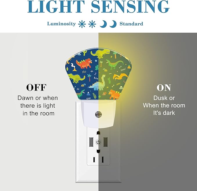 Cute Cartoon Dinosaurs Night Light for Kids, Dinosaurs LED Night Light Plug into Wall with Dusk to Dawn Sensor for Girls Boys Women Men Bedroom, Hallway, Kitchen, Bathroom, Stairs Decor
