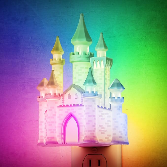 Night Lights Plug into Wall,3D Printed Castle RGB Night Light | 10-Color Change NightLight, 3 Level Brightness Adjustable Dimmable Nightlights with Dusk to Dawn Sensor for Bathroom Hallway