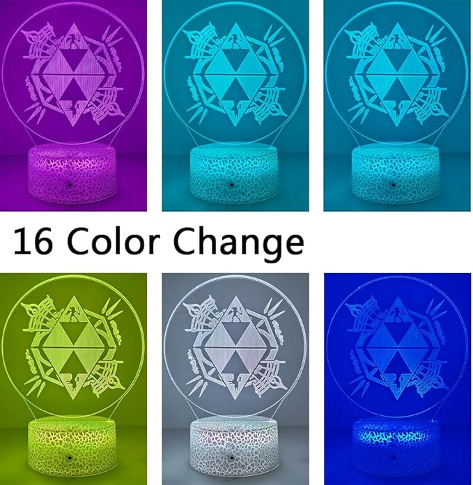 3D Night Light, 16 Color Changing Cartoon USB Desk Lamp, Crest of Hyrule Illusion Lighting with Remote Control for Home Decor Gift for Kids. (9)