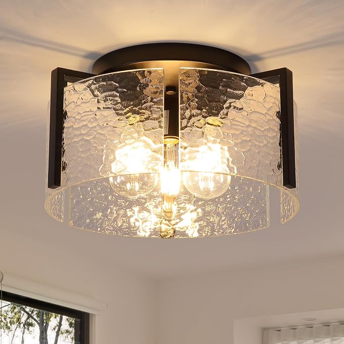 Black Flush Mount Ceiling Light Fixture, 3 Light Modern Entryway Light Fixture Ceiling Mount, Close to Ceiling Light Fixtures, Kitchen Lighting Fixtures Ceiling Lights for Bedroom Bathroom Hallway
