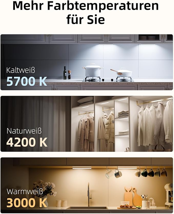 EZVALO 3-Pack Under Cabinet Lighting with Charging Station, 2000mAh Rechargeable Wireless Motion Sensor Lights, 3 Color Temps, Dimmable, Timer, Magnetic, with Remote Control for Kitchen, Closet