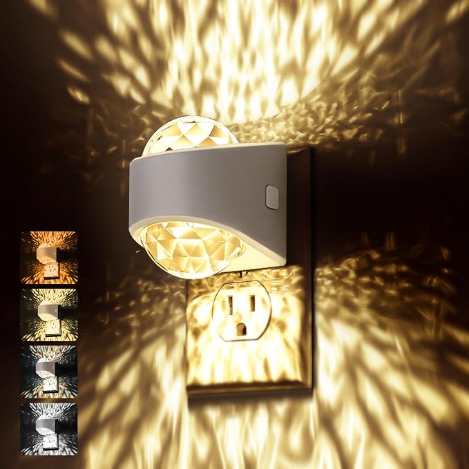 Night Light Plug into Wall, Color Changing Night Light for Kids | 3CCT Diamond Design Projector Nightlight, Dusk to Dawn Sensor for Nursery Bathroom Bedroom Gaming Room Decor Gift