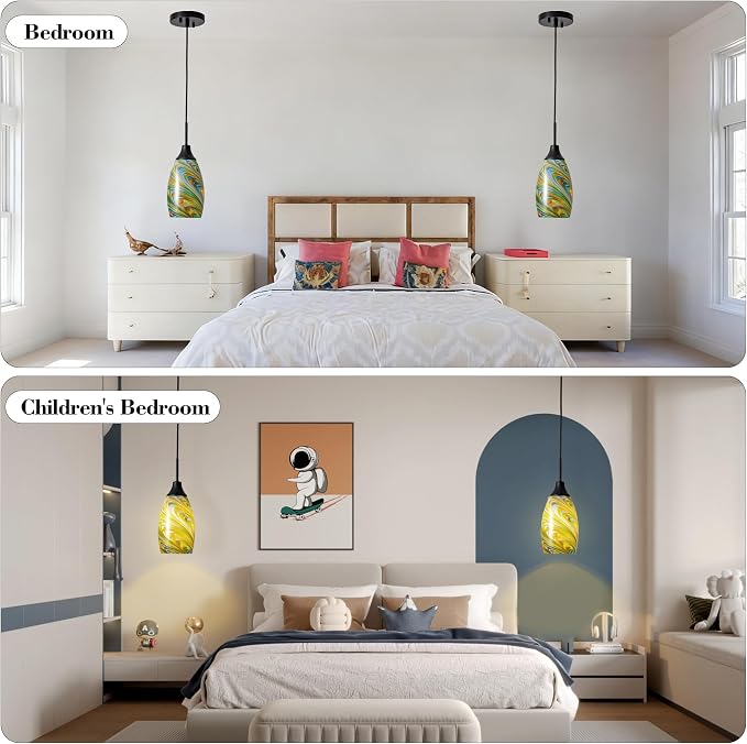 Viinew Mini Glass Pendant Light 3-Pack Colorful Oval Pendant Lights | 4.72" with Handblown Glass Oval Chadelier,Glass Ceiling Pendant Light for Dining Room Kitchen Island Cafe Foyer