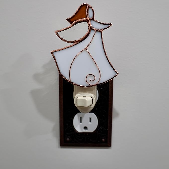 Gift Essentials Angel Plug in Night Light - Stained Glass Nightlight with On/Off Rocker Switch - Includes One 4 Watt Replaceable Incandescent Warm Glow Bulb
