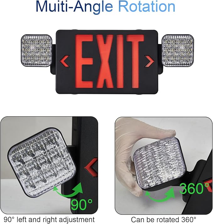 TANLUX Black Exit Sign with Emergency Lights, LED Emergency Exit Light with Battery Backup, UL Listed, AC 120/277V, Commercial Emergency Lights Combo for Business - 1 Pack