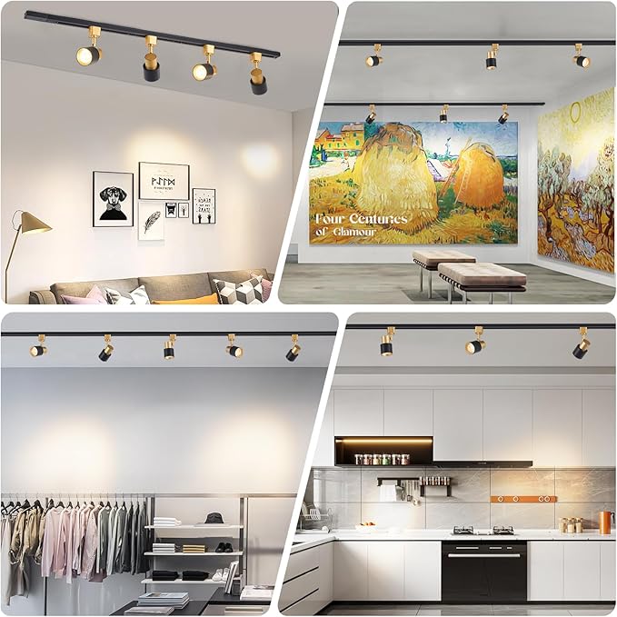 10W H Track Lighting Heads 3000K Warm White Track Light Head Flxible Bright Black Gold Dimmable LED Track Lighting Fixtures for Accent Kitchen Office, Flicker Free CRI90+ 24° 900lm Pack of 4