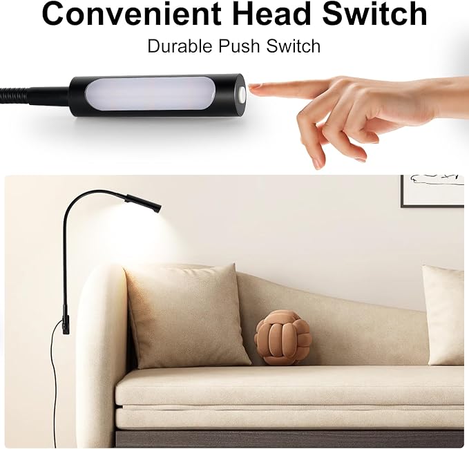Wall Mounted LED Reading Light for Bed, 23 Inch Length, All Metal Bedside Headboard Lights with Head Switch,Flexible Minimalist Book Lamp for Bedroom, Dimmable & Night Light(1 Pack)