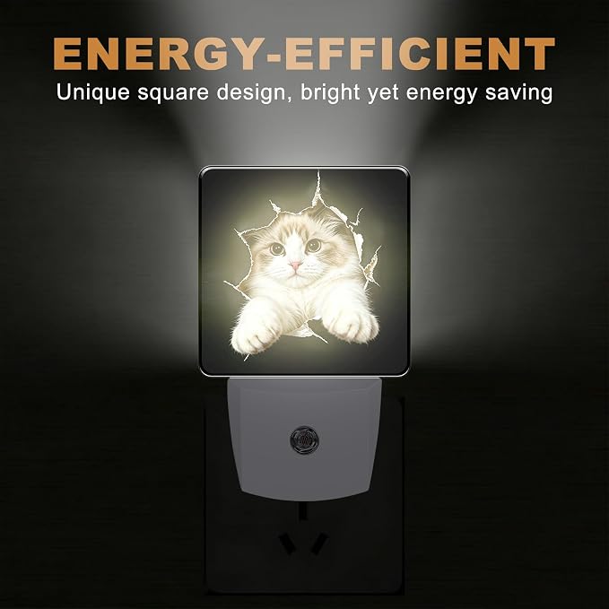 Night Light Broken Hole Cat Night Lights Plug into Wall with Dusk to Dawn Smart Sensor for Bedroom Bathroom Hallway Kitchen, Warm Nightlights for Boys Girls Women Men