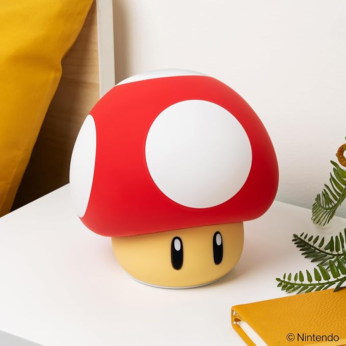 Paladone Super Mario Super Mushroom SquishyGlo Light – Rechargeable Silicone Night Light with 3 Brightness Levels, Official Nintendo Lamp