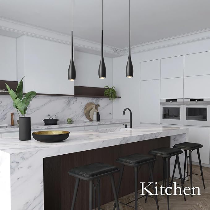 Black Pendant Lights Kitchen Island, Modern Pendant Light Fixtures, LED Hanging Light Over Sink for Bathroom, Bar, Dining Room, Bedroom（3 Pack）