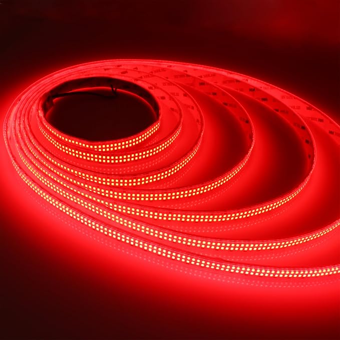 12V Red LED Strip Lights 16.4ft Double Row 2400LEDs Waterproof IP67 | SMD 2835 Super Bright Dimmable Flexible Tape Lights for Outdoor, Indoor, Bedroom, DIY, Truck, RV, and Boat Lighting