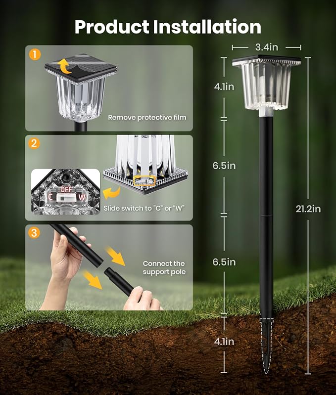 ALFIOT 12-Pack Super Bright Solar Lights Outdoor Waterproof,Adjustable Warm&Cool White, Solar Powered Garden Decor Landscape Lighting Outside for Front Yard/Patio/Walkway/Driveway/Lawn/Path Light