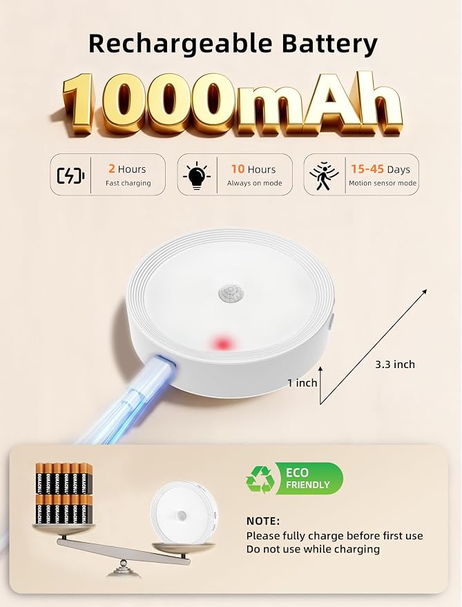 10PACK Rechargeable Puck Light with Remote Motion Sensor Light indoor White | 3 color temps & 12 RGB, dimmable, 15/30/60 mins timer, memory, magnetic/stick on, 3.3'' led lights for kitchen, closet, stair