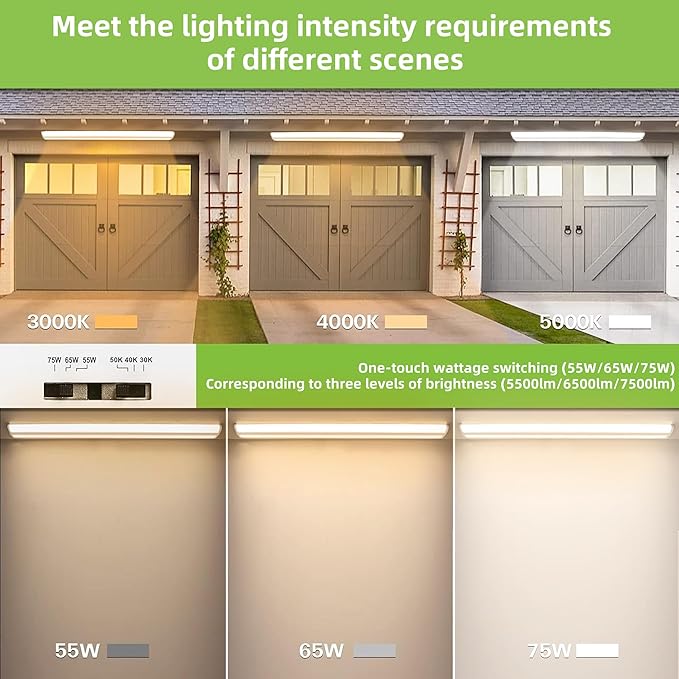 hykolity 4FT 5''W LED Wraparound Light with 3 Wattages/3 CCT Selectable | 55W-75W, 3000K-5000K, 5500LM-7500LM, No Glare, Flush Mount Ceiling Light for Office Kitchen, Laundry Room, ETL, 4 Pack