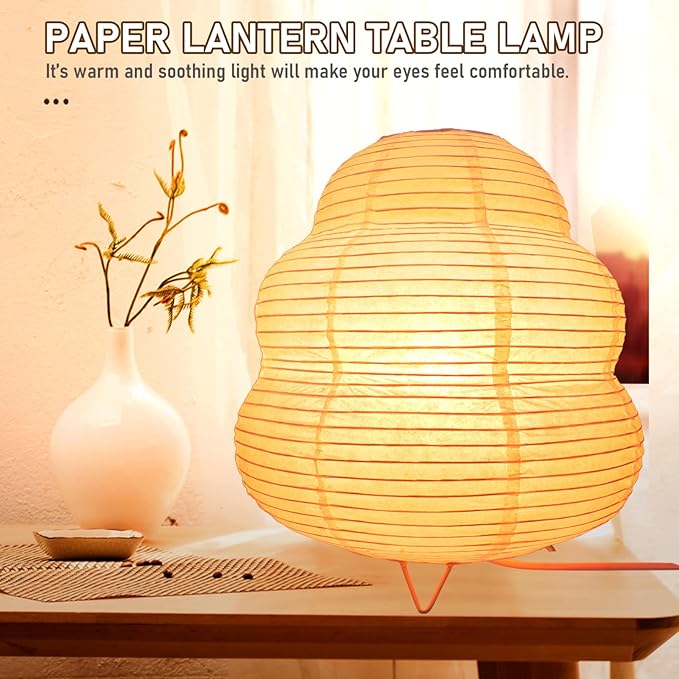 Japanese Rice Paper Lantern Lamp - E14 Base Night Light with Us Plug for Bedroom, Living Room, Kids Room - Cozy Orange Paper Lamp for Home Decor