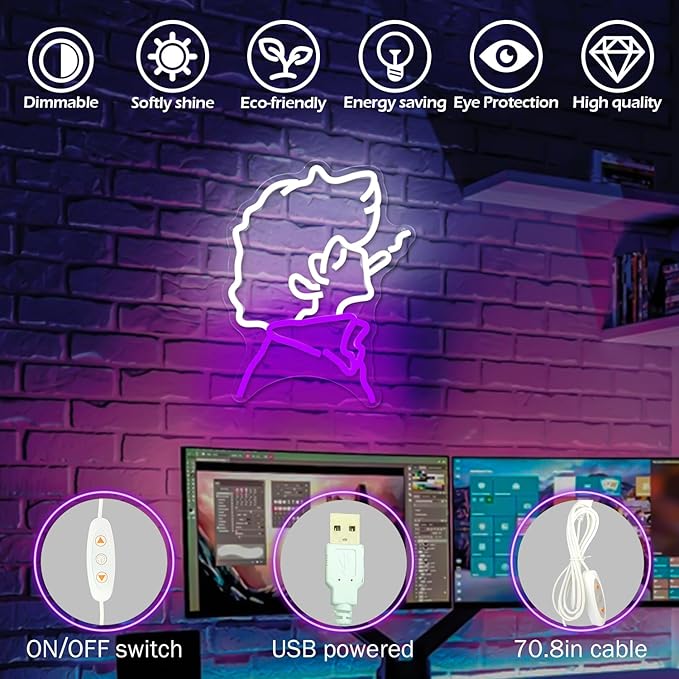 Anime Cowboy Neon Sign Japanese LED Sign Neon light Sign for Wall Decor Light Up Signs for Bedroom Gamer Room Man Cave Neon Lights for Boys Gifts
