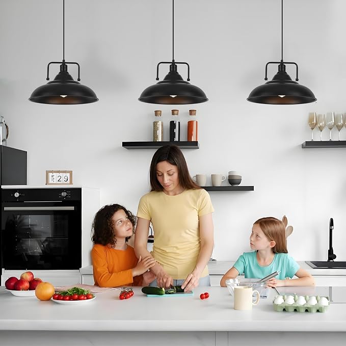 Black Pendant Light, Large Pendant Light 15.7" 3 Packs, Farmhouse Pendant Light, Modern Pendant Lights, Kitchen Pendant Lights, Pendant Lights Kitchen Island for Kitchen, Living Room, Bedroom