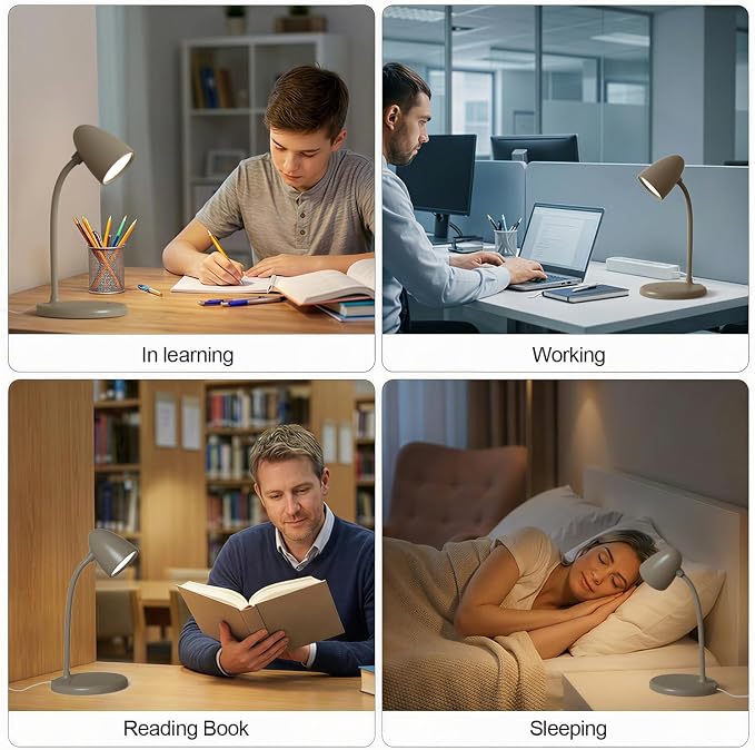 LED Desk Lamp for Home Office,Dimmable Table Lamp 3 Light Colors | Reading Light for Bedside Small Desk Lamp for College Dorm Room,Bedroom Desk Light,Brown