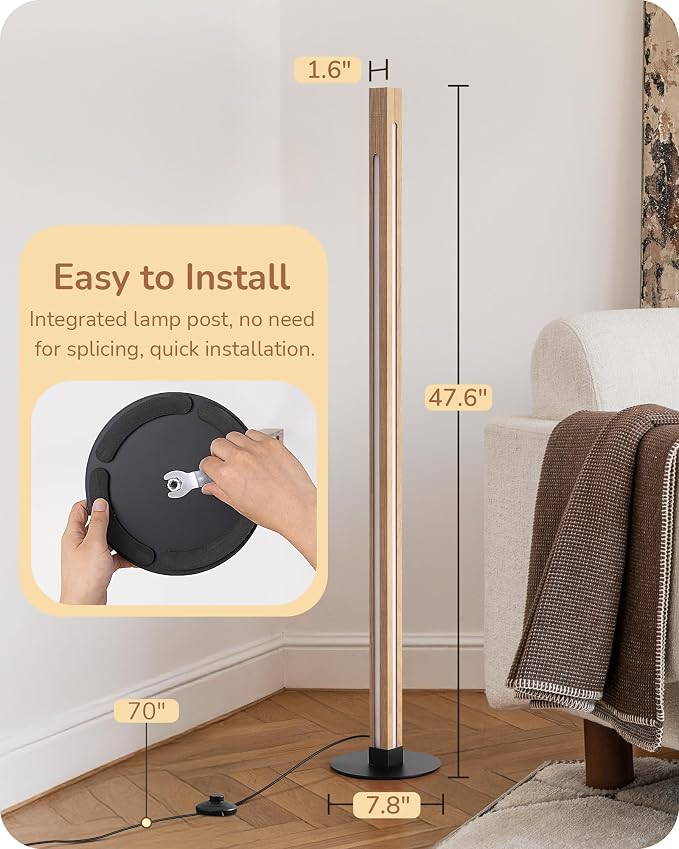 EDISHINE Wooden LED Floor Lamp with Remote, Dual Lighting, 7CCT & Dimmable | Foot Switch, Night Light Mode, Memory Function, Standing Lamp for Bedroom, Office, Walnut Wood