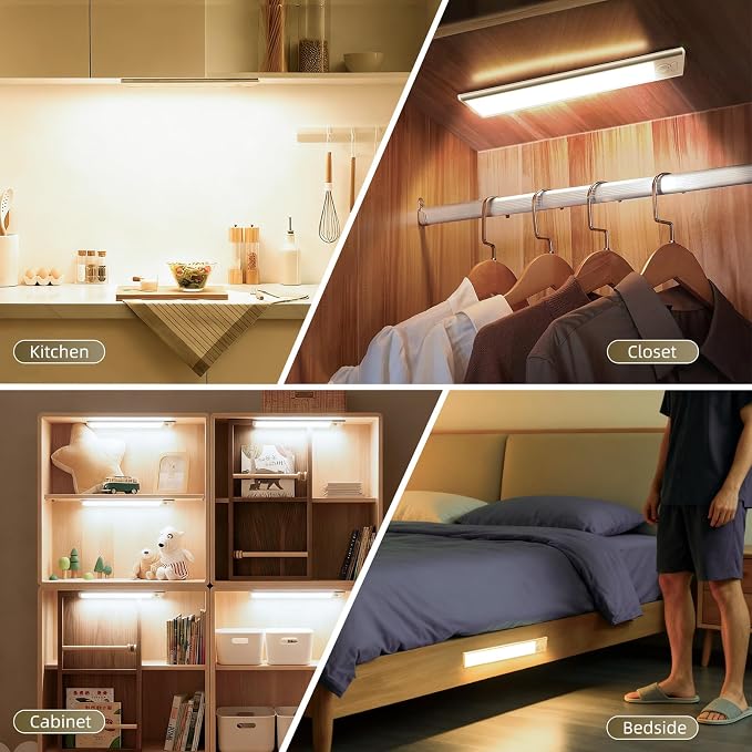 12 inch Dimmable Under Cabinet Lighting, 50 LED Rechargeable Battery Motion Sensor Light Indoor, Stick On Magnetic Closet Lights, Under Counter Lights for Kitchen, Stairs, Warm Light 5 Pack
