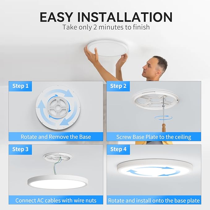 3200lm LED Flush Mount Ceiling Light, Super Slim 12 inch LED Ceiling Light, 5000K LED Ceiling Light for Bedroom, Living Room, Dining Room, Garage, Office (White, 8 Pack)
