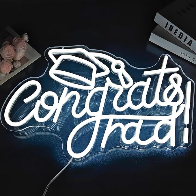Congrats Grad Neon Sign with Graduation Cap Dimmable Congrats Led Light Up Sign for Class of 2025 Congrats Grad Sign for Backdrop Graduation Party Room Celebration Gifts