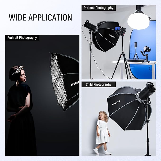 NEEWER 35"/90cm Octagonal Softbox, Quick Release Bowens Mount Nylon Soft Box with Honeycomb Grid Light Diffusers Bag for RGB CB60 CB60B CB200B MS60B MS60C MS150B S101-300W/400W Pro Vision 4 Q4, NS35P | Soft Box, Honeycomb, Grid, Light Diffusers, Bag, f...
