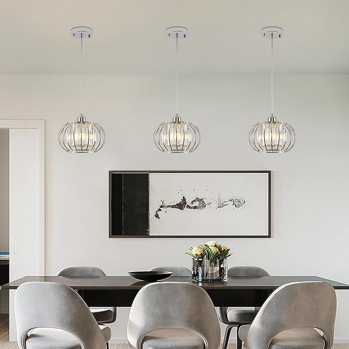 Modern Chrome Pendant Light Fixtures, Mini Crystal Hanging Light Chandelier, Metal Kitchen Island Lighting, Adjustable Pendant Lighting for Kitchen Island, Dining Room, Bedroom, Hallway