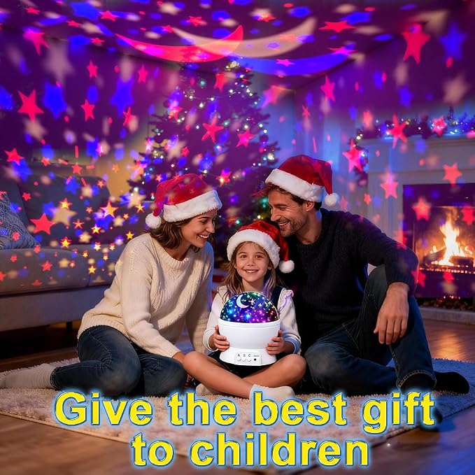 Night Light Projector,USB or Battery Operated lamp Portable Light,Color Changing Lights for Bedroom Kids Night Light,Room Decorations Rotating Star and Moon Ceiling Projector.（White）